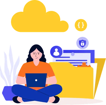 Woman Checking File Protection  Illustration