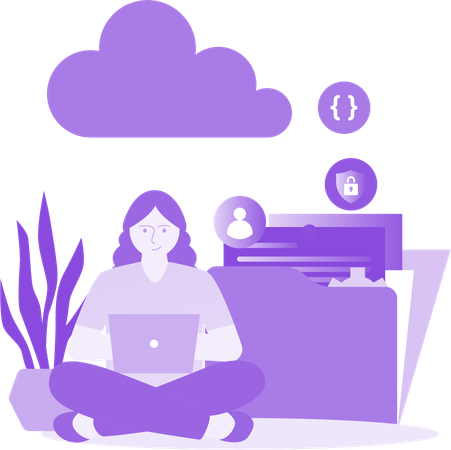 Woman Checking File Protection  Illustration