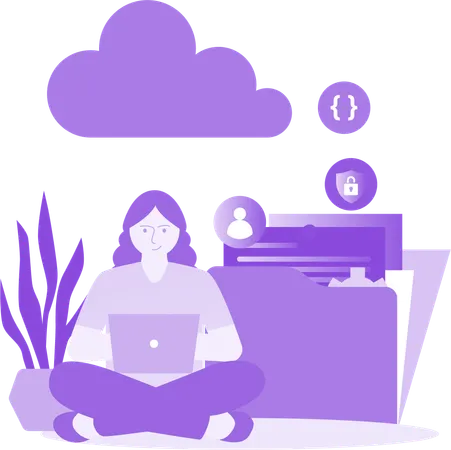 Woman Checking File Protection  Illustration