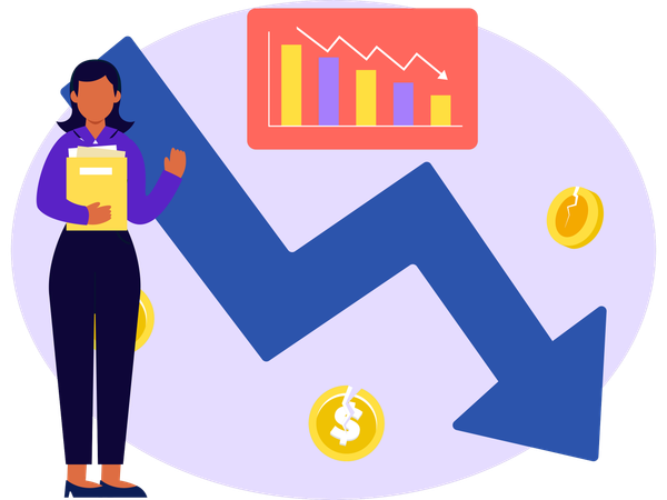 Woman Checking Financial Loss  Illustration