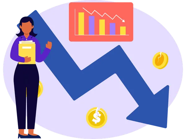 Woman Checking Financial Loss  Illustration