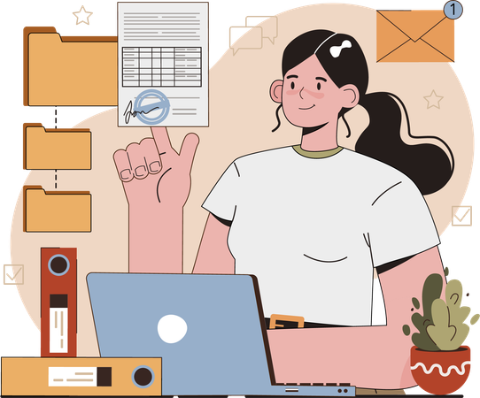 Woman checking folder file  Illustration