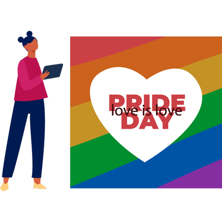 Woman checking gay pride month  Illustration