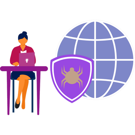 Woman checking global world bug virus  Illustration