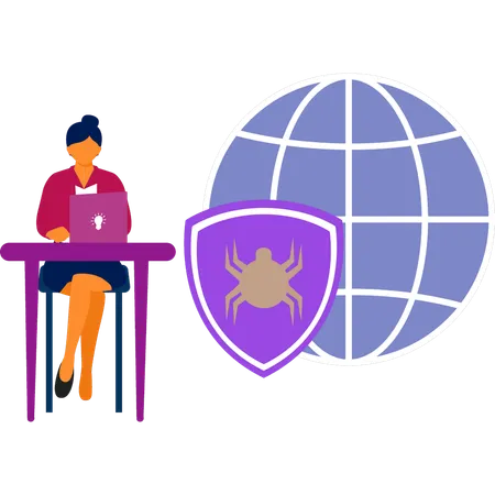 Woman checking global world bug virus  Illustration