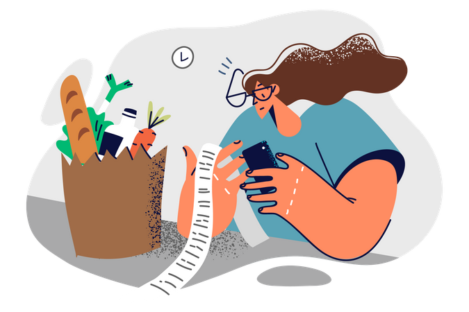 Woman checking grocery list  Illustration
