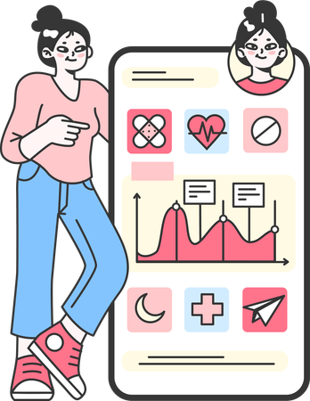 Woman checking her health data on app  Illustration