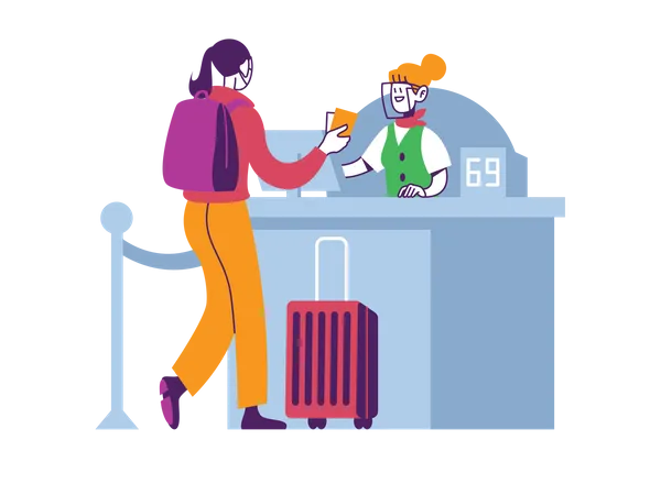 Woman checking in hotel during covid pandemic Illustration