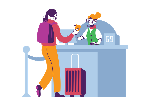 Woman checking in hotel during covid pandemic  Illustration