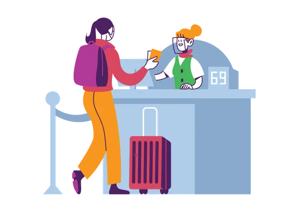 Woman checking in hotel during covid pandemic  Illustration