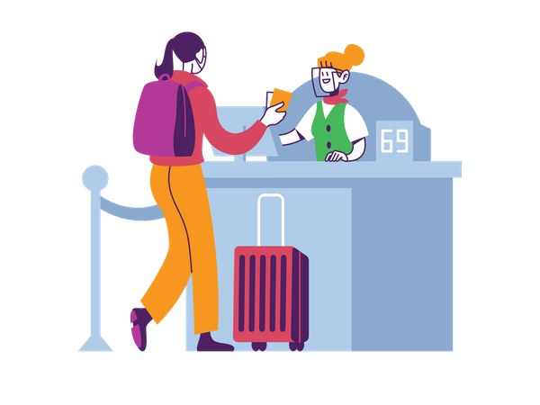 Woman checking in hotel during covid pandemic  Illustration