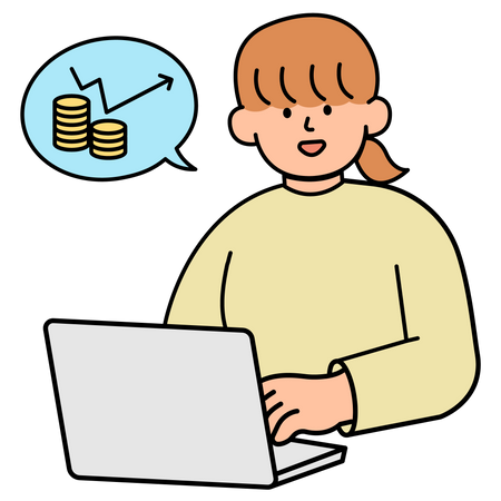 Woman Checking Increased Savings from Energy Conservation Illustration