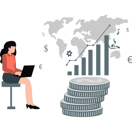 Woman checking investment profit  Illustration