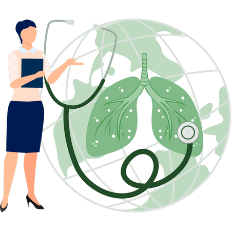 Woman checking lungs by using stethoscope  イラスト