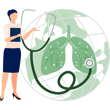 A Girl Is Checking Lungs By Using Stethoscope イラスト