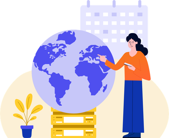 Woman Checking Maps  Illustration
