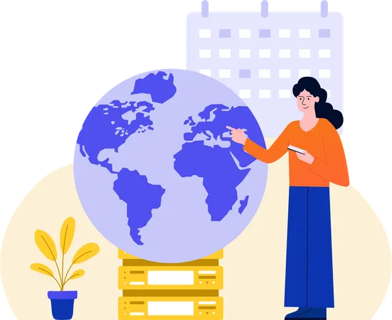 Woman Checking Maps  Illustration