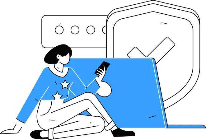 Woman checking mobile security  Illustration