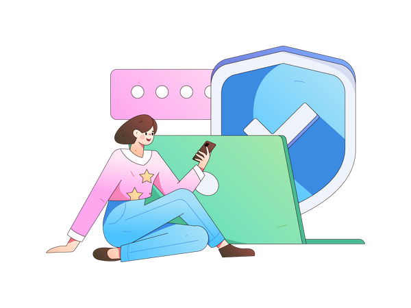 Woman checking mobile security  Illustration