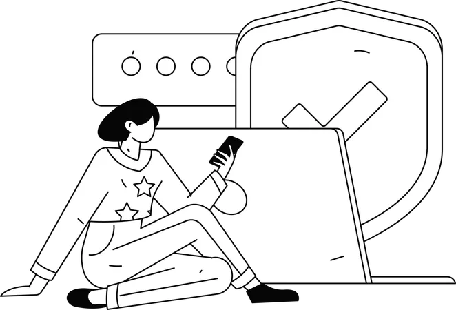 Woman checking mobile security  Illustration