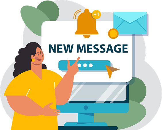 Woman checking new message  Illustration