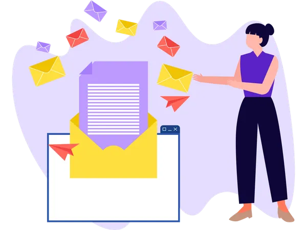 Woman Checking New Notification  Illustration