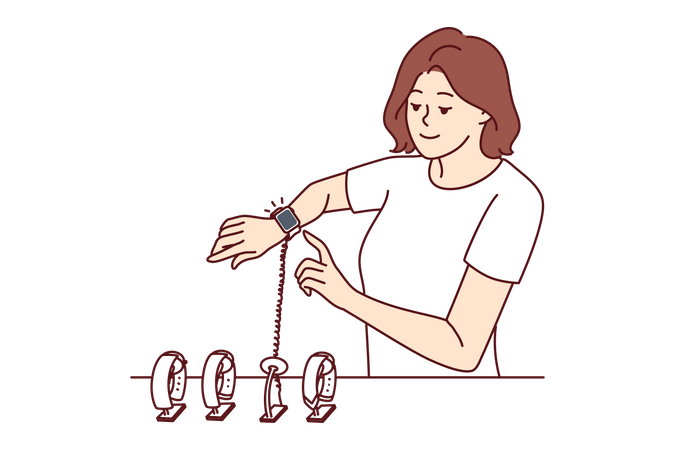 Woman checking new smartwatch  Illustration