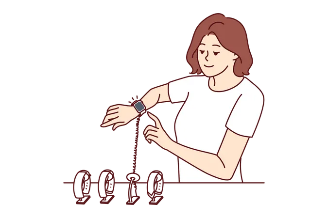 Woman checking new smartwatch  Illustration