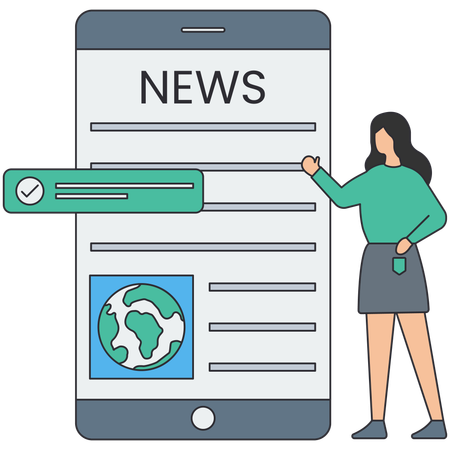 Woman checking news updates  Illustration