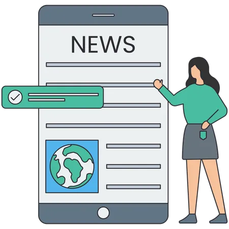 Woman checking news updates  Illustration