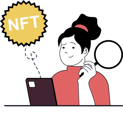Woman checking nft token  Illustration