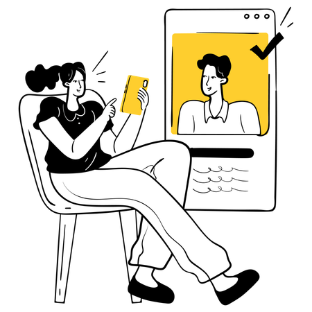 Woman checking online profile  Illustration