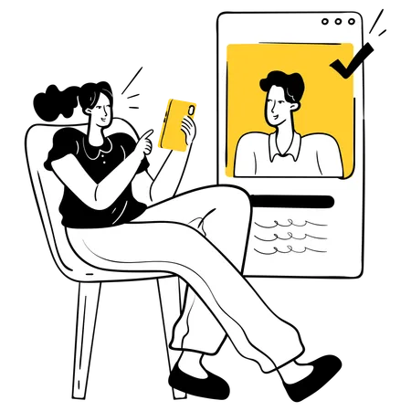 Woman checking online profile  Illustration