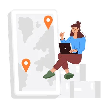 Woman checking parcel Tracking  Illustration