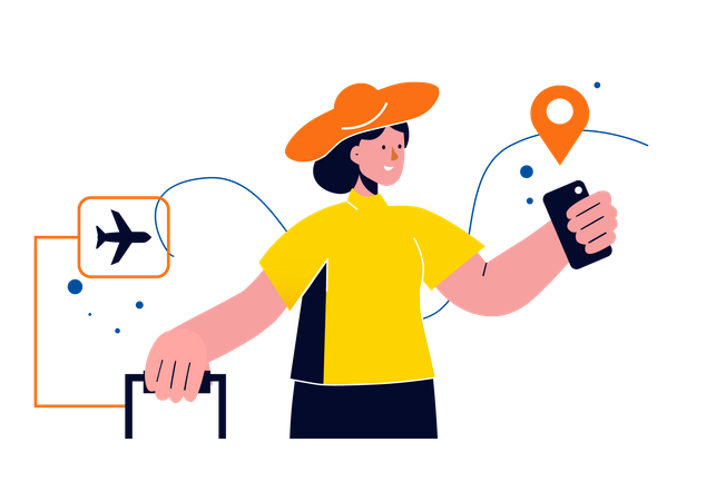 Woman checking plane location  Illustration