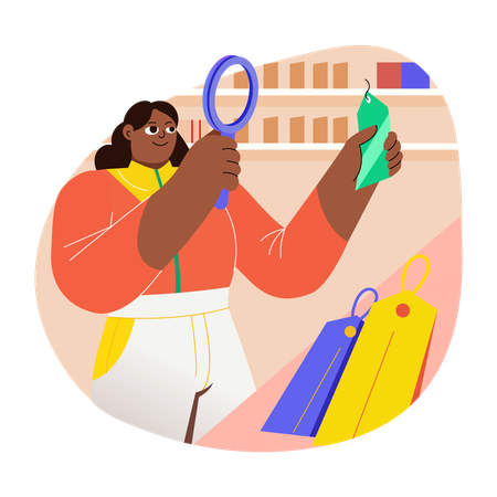 Woman checking price tag  Illustration