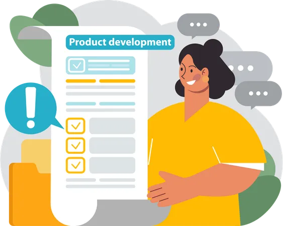 Woman checking product development list  Illustration