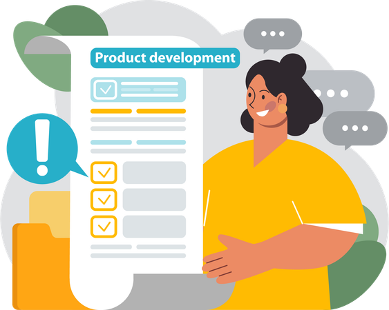 Woman checking product development list  Illustration