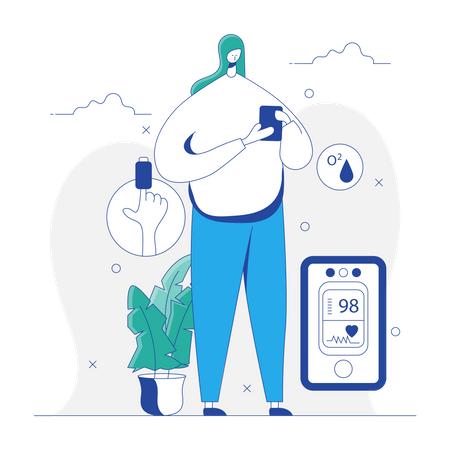 Woman Checking Pulse with Pulse Oximeter  Illustration