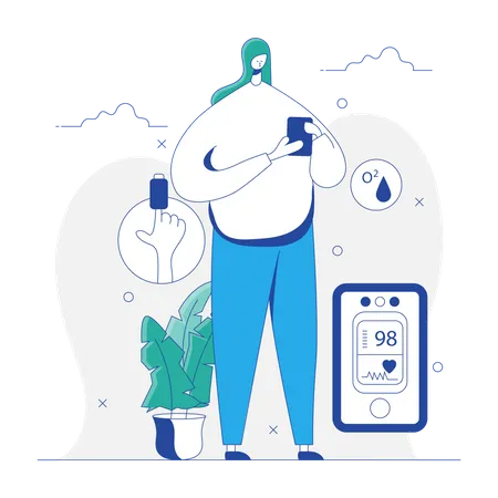 Woman Checking Pulse with Pulse Oximeter  Illustration