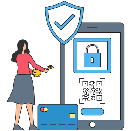 Woman checking QR Code Security  Illustration