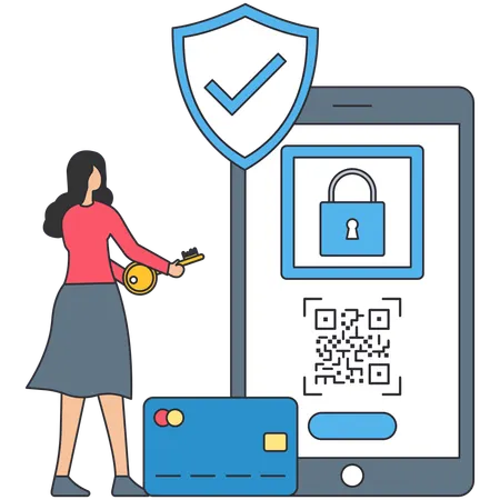 Woman checking QR Code Security  Illustration