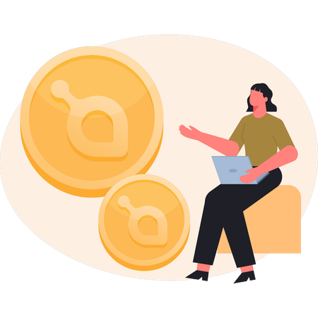 Woman checking sacon coin  Illustration