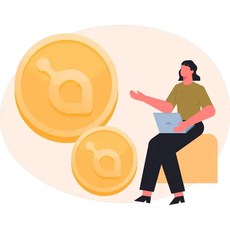 Woman checking sacon coin  Illustration