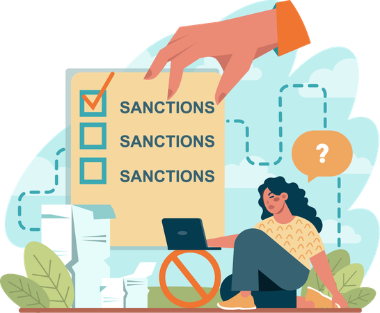 Woman checking sanctions list  Illustration