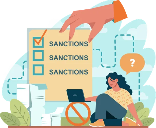 Woman checking sanctions list  Illustration