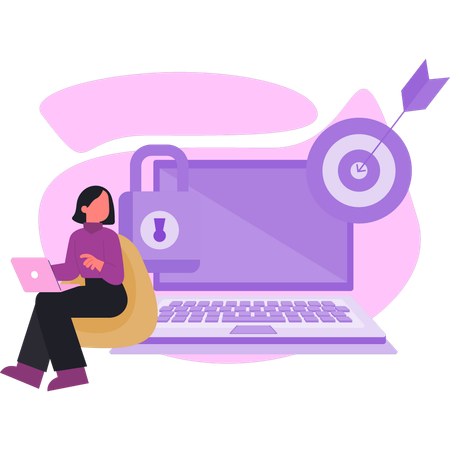 Woman checking security lock on laptop  Illustration