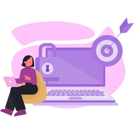 Woman checking security lock on laptop  Illustration