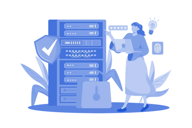 Woman checking Server security  Illustration