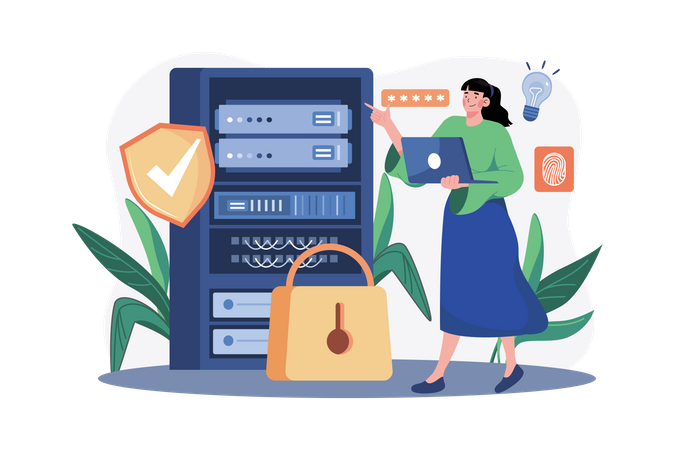 Woman checking Server security  Illustration